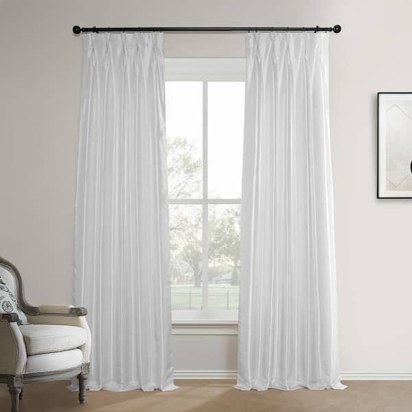 Exclusive Fabrics & Furnishings Eggshell White Faux Silk Taffeta Pleated Curtains 25 in. W x 96 in. L Pinch Pleat Blackout Curtain (Single Panel)