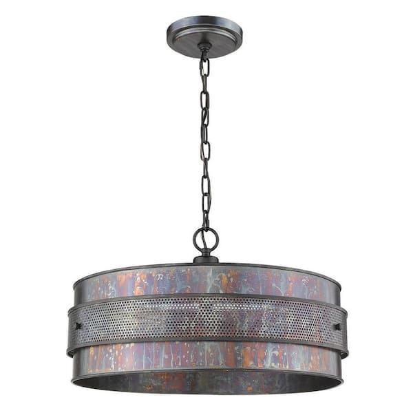 60-Watt 3 Light Bronze Pendant Light with Metal, No Bulbs Included
