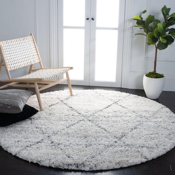 Fontana Shag 3 ft. x 3 ft. Round Gray/Ivory Diamond Distressed Area Rug