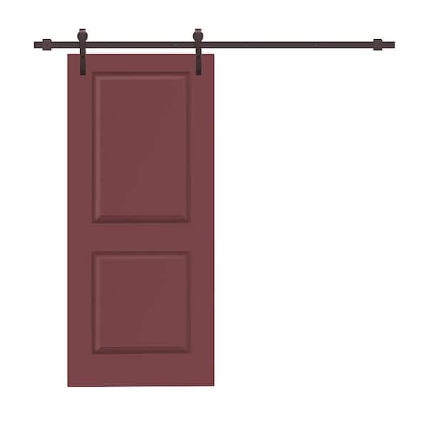 CALHOME 30 in. x 80 in. Maroon Stained Composite MDF 2-Panel Interior Sliding Barn Door with Hardware Kit