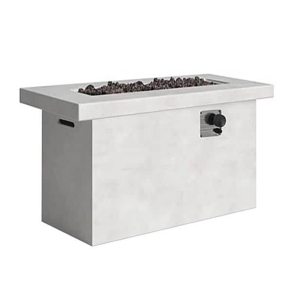 42 in. W 50,000 BTU Rectangle Reinforced Concrete Outdoor Propane Gas Fire Pit Table in Gray