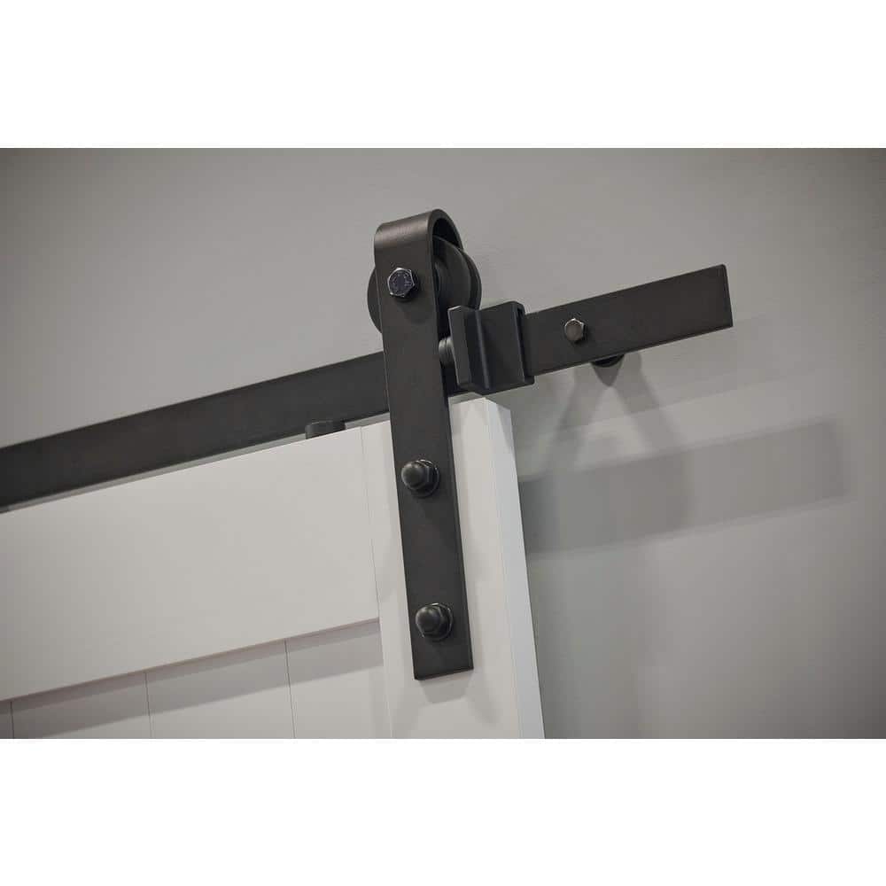 Millbrooke White PVC Vinyl Sliding Barn Door Kit with Black Hardware