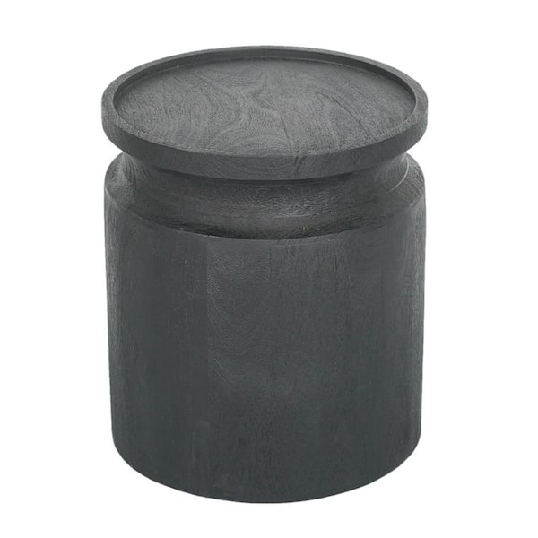 Benjara 14 in. Gray Round Wood End/Side Table with Wooden Frame