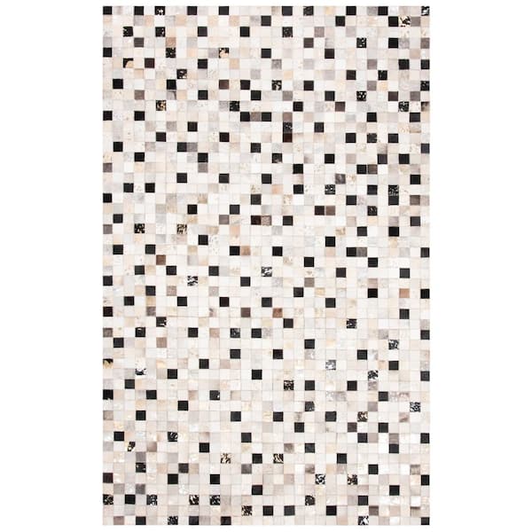 SAFAVIEH Studio Leather Ivory Black 8 ft. x 10 ft. Plaid Area Rug