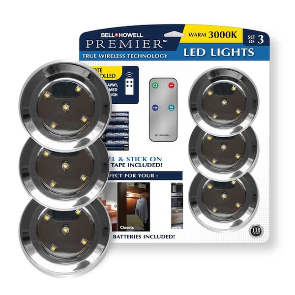Bell + Howell Premier Chrome Warm Integrated LED Under Cabinet Light with Remote (3-Pack)