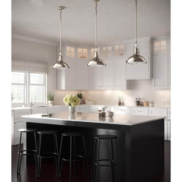 Fresnel Lens Collection 12 in. 1-Light LED Brushed Nickel Fresnel Glass Coastal Pendant Kitchen Light