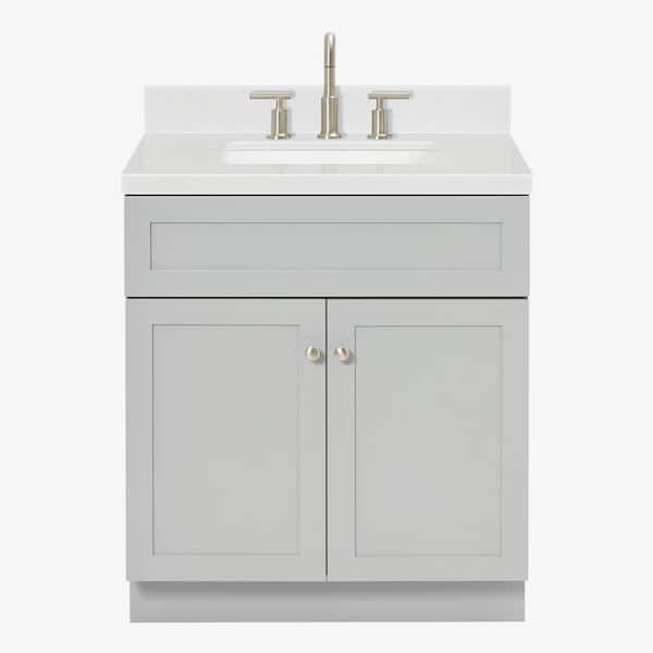 Hamlet 30 in. Single Sink Freestanding Bathroom Vanity in Gray with Carrara White Quartz Top