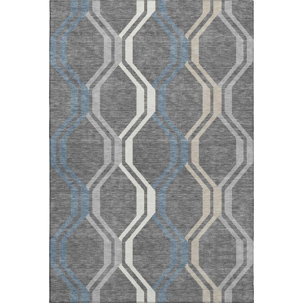 Mayfield Premium Machine Washable Abstract AMF2326 Gray 5 ft. x 7 ft. 6 in. Area Rug