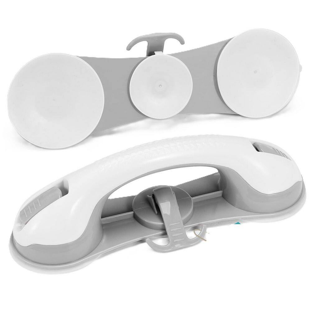 12 in. Shower Bar Handle with 3 Strong Suction Cup Grab Bar, Safety ...