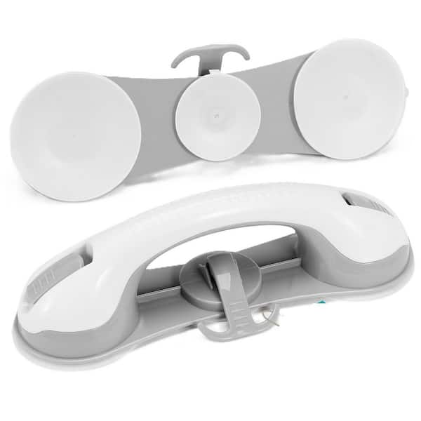 Unbranded 12 in. Shower Bar Handle with 3 Strong Suction Cup Grab Bar, Safety Bathroom Bars for Senior, Elderly, 2-Packs Gray
