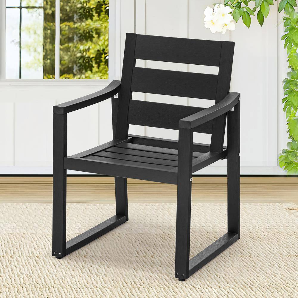Black Metal Arm Dining Chairs with Square Legs, Set of 2