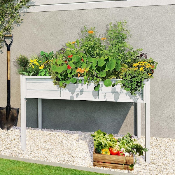 47 in. x 17 in. White Plastic Garden Raised Planter Box with Drainage Holes