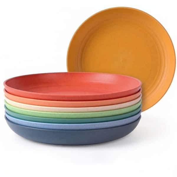 Eight Pack 8 in. Wheat Straw Plates for Salad and Dessert BPA Free Unbreakable Multicolor Dishwasher Safe