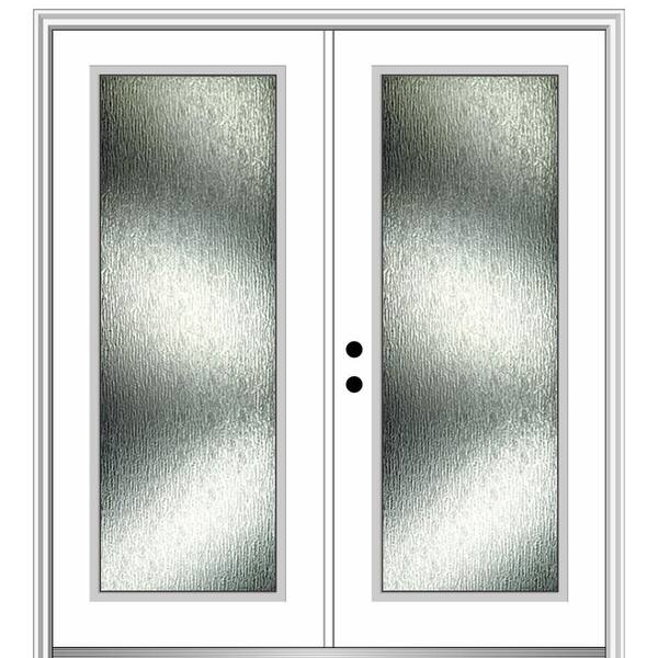 MMI Door 68 in. x 80 in. Right-Hand Inswing Rain Glass Brilliant White Fiberglass Prehung Front Door on 6-9/16 in. Frame