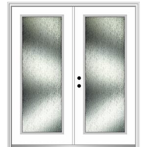 Rain Glass 72 in. x 80 in. Right-Hand Inswing Brilliant White Fiberglass Prehung Front Door on 6-9/16 in. Frame