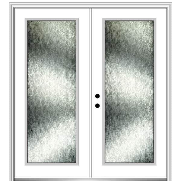 MMI Door Rain Glass 72 in. x 80 in. Right-Hand Inswing Brilliant White Fiberglass Prehung Front Door on 6-9/16 in. Frame