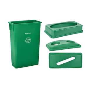 23 Gal. Plastic Green Slim Trash Recycling Bin with Combo Style Lids