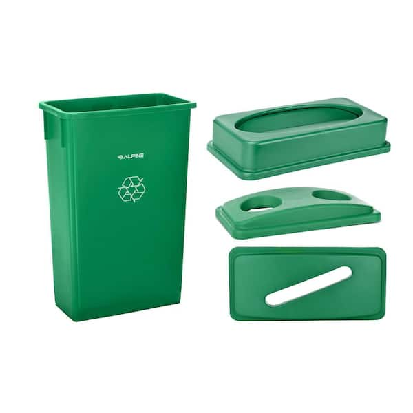 23 Gal. Green Plastic Commercial Recycling Slim Trash Can with Swing Lid  (3-Pack)