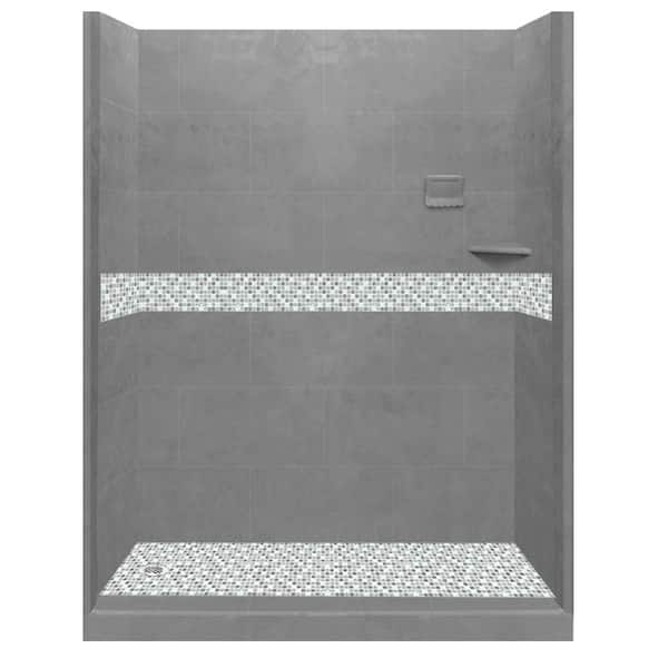 American Bath Factory Del Mar 60 in. L x 32 in. W x 80 in. H Left Drain Alcove Shower Kit with Shower Wall and Shower Pan in Wet Cement