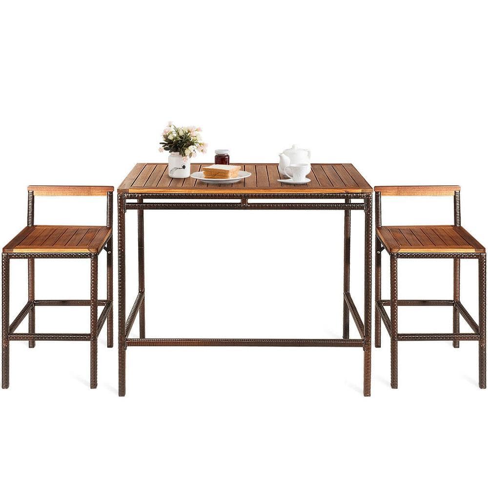 3-Piece Wicker Rectangular Bar Outdoor Dining Set