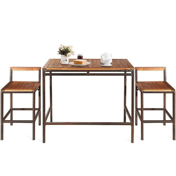 Unbranded 3-Piece Wicker Rectangular Bar Outdoor Dining Set