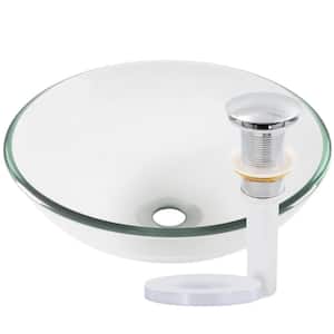 Bonificare Clear Glass Round Vessel Sink in Chrome with Drain