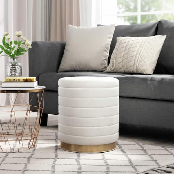 19 in. Ivory Wood Velvet Backless Storage Stool