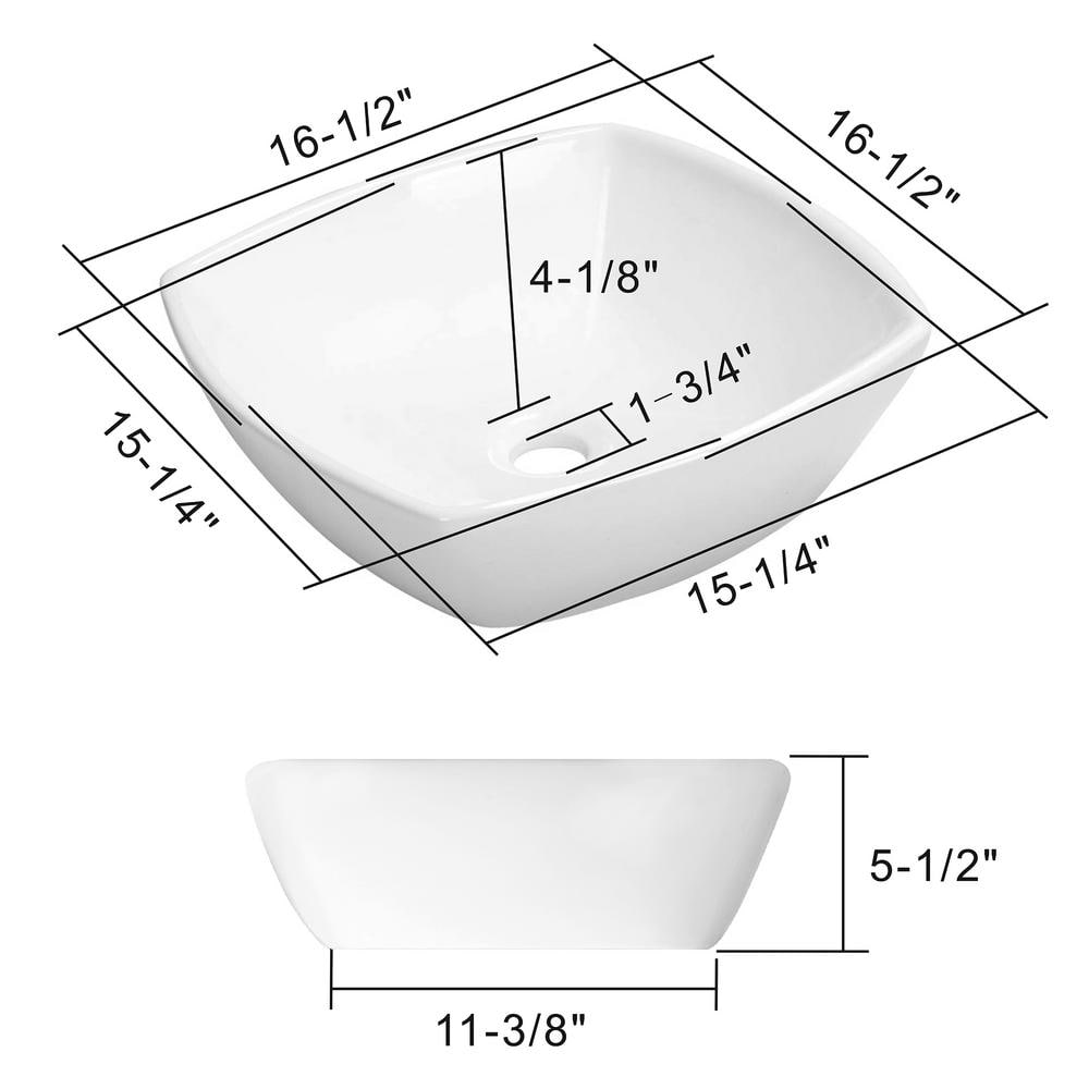 Miligore 16'' White Ceramic Flared Square Vessel Sink