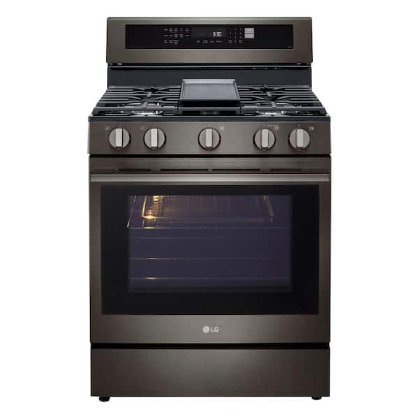 30 in. 5 Burners Freestanding Gas Range in Black Stainless Steel with Air Fry, ProBake Convection, InstaView
