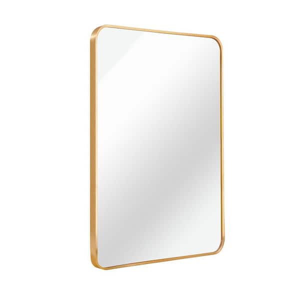 Gold 22 in W x 30 in. H Glam Rectangle Aluminium Framed Mirror Wall Mirror Wall Decor Mirror