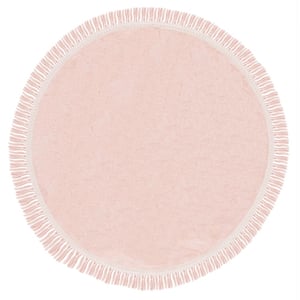 Easy Care Pink/Ivory 6 ft. x 6 ft. Machine Washable Solid Color Round Area Rug