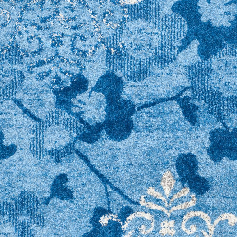 Adirondack Light Blue and Dark Blue Floral Area Rug, 6' x 9'