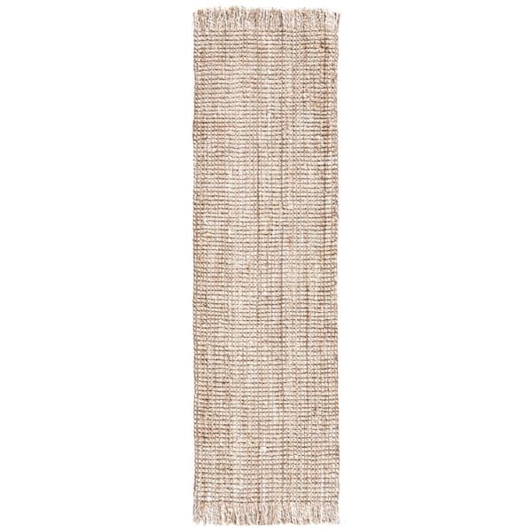 SAFAVIEH Natural Fiber Gray/Beige 2 ft. x 14 ft. Woven Thread Runner Rug
