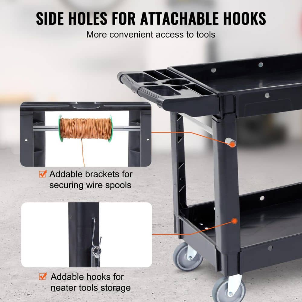 Black Heavy Duty 2-Shelf Rolling Utility Cart with Swivel Wheels