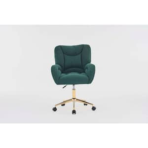 Green Teddy Fabric 360 Swivel Home Office Chair With Gold Metal Base and Universal Wheels