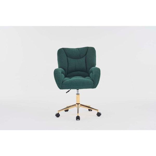 wetiny Green Teddy Fabric 360 Swivel Home Office Chair With Gold Metal Base and Universal Wheels