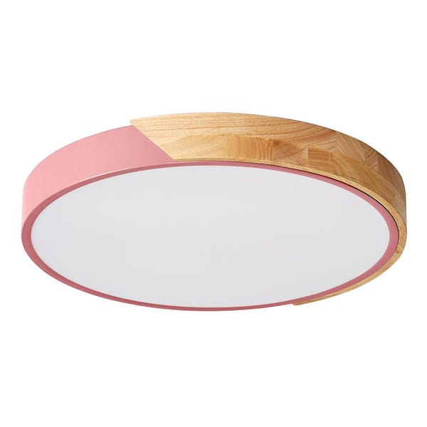 15.74 in. 6000K Classic Pink LED Flush Mount Light with White PS Shade 36 Watt Close to Ceiling Light