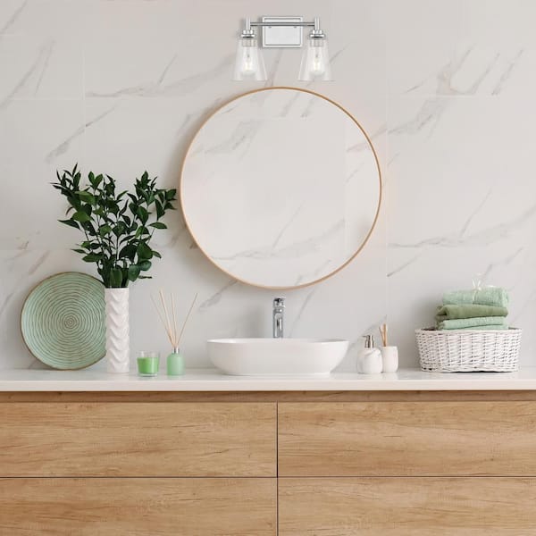 Hampton Bay Wakefield 15 in. 2-Light Chrome Modern Vanity with Clear Glass Shades