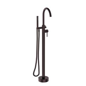 Single-Handle High Arch Floor Mount Freestanding Tub Faucet with Hand Shower in Oil Rubbed Bronze