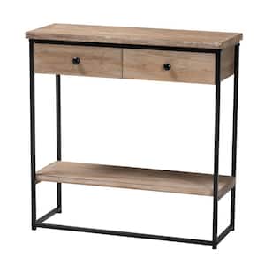 Silas 31.5 in. Natural Brown and Black Rectangle Wood Top Console Table