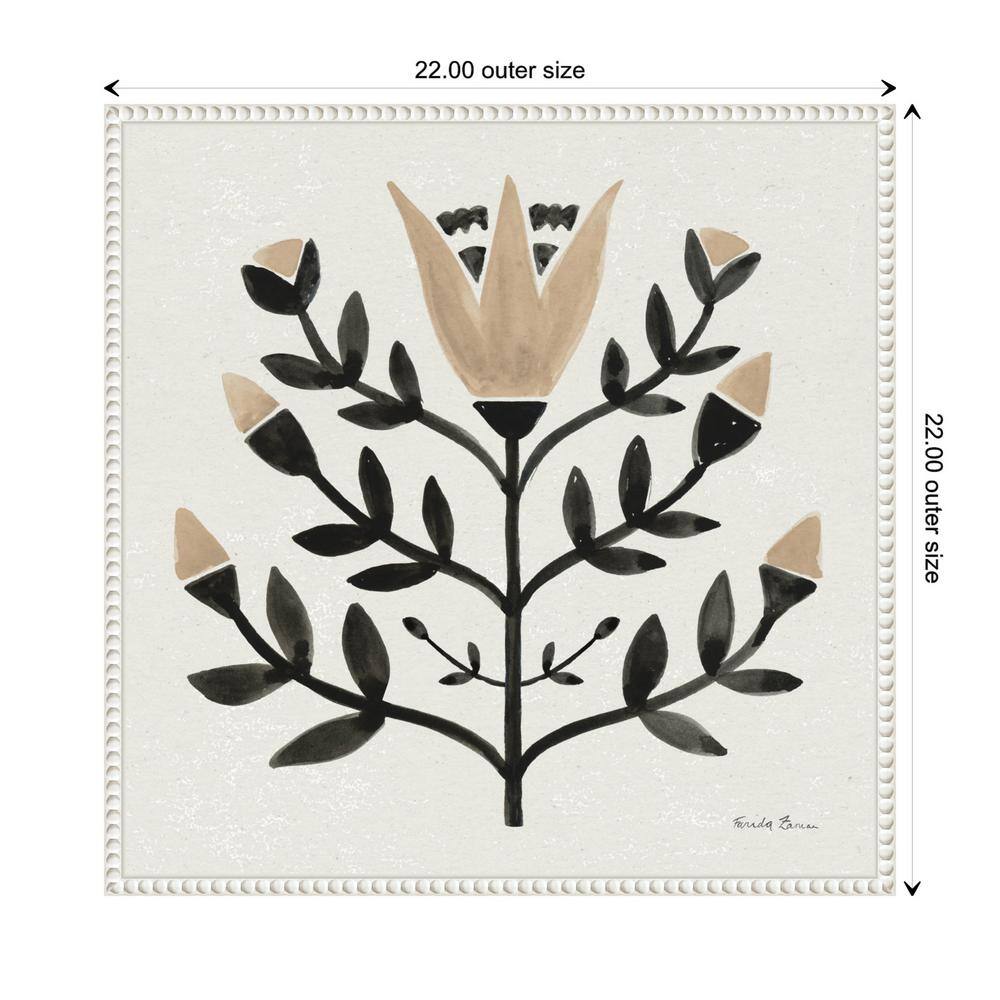 Beige and Black Beaded Perimeter Botanic Canvas Tapestry