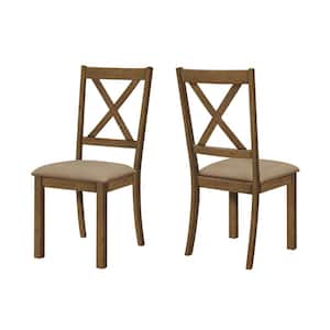 Beige Fabric Dining Chair Set of 2 with Walnut Wood Frame