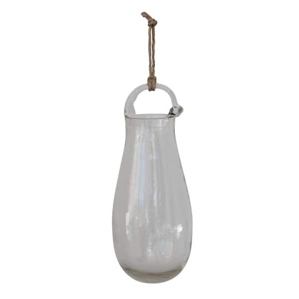 Storied Home Hanging Hand Blown Glass Vase with Jute Hanger, Clear