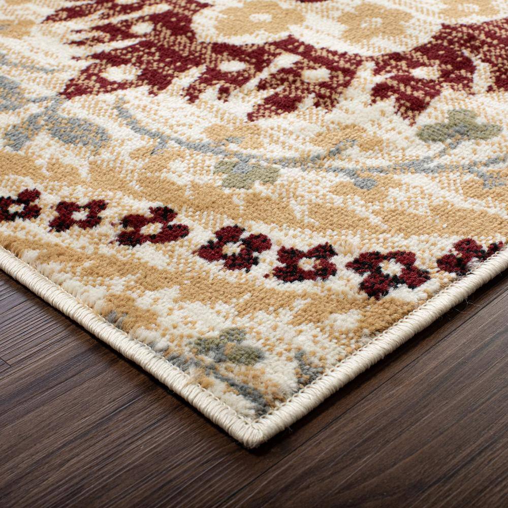 Camel Floral Polypropylene Medium Pile Area Rug 6' x 9'