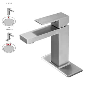 Single Hole Single-Handle Low-Arc Bathroom Faucet With Supply Line in Brushed Nickel