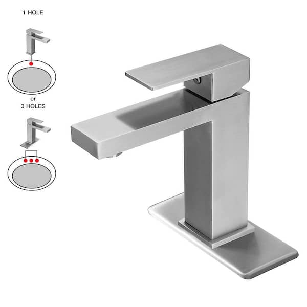 BWE Single Hole Single-Handle Low-Arc Bathroom Faucet With Supply Line in Brushed Nickel