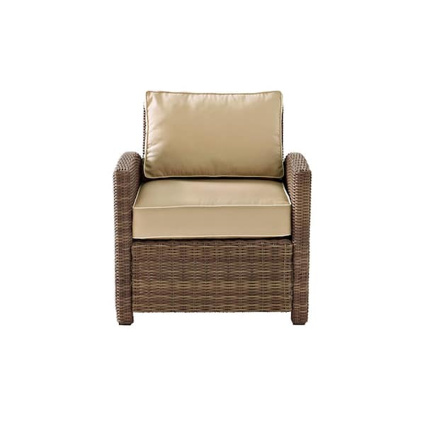 Crosley Bradenton Wicker Outdoor Patio Lounge Chair with Sand Cushions