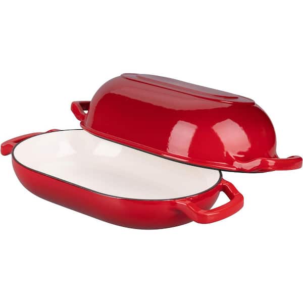 5 qt. Round Cast Iron Dutch Oven Bread Pan with Lid in Red, Versatile for Baking and Braising, 1 Piece
