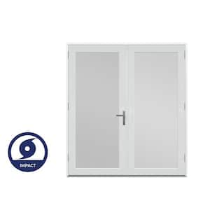72in. x80 in. F4500 Right-Hand/Outswing White Fiberglass French Patio Door w/Low-E Impact Glass,Nickel Handle and Screen