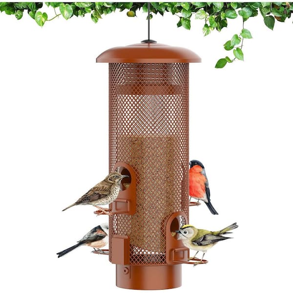 Reddish Brown Metal Tube Feeder Squirrel Proof Hanging Weatherproof Bird Feeder for Outdoors